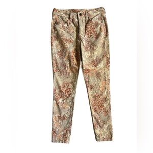 7 For All Mankind Floral Straight Leg High Waist Pants - Brown and Cream